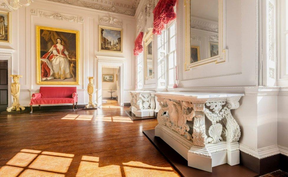 Interior view of the Great Hall at Marble Hill house