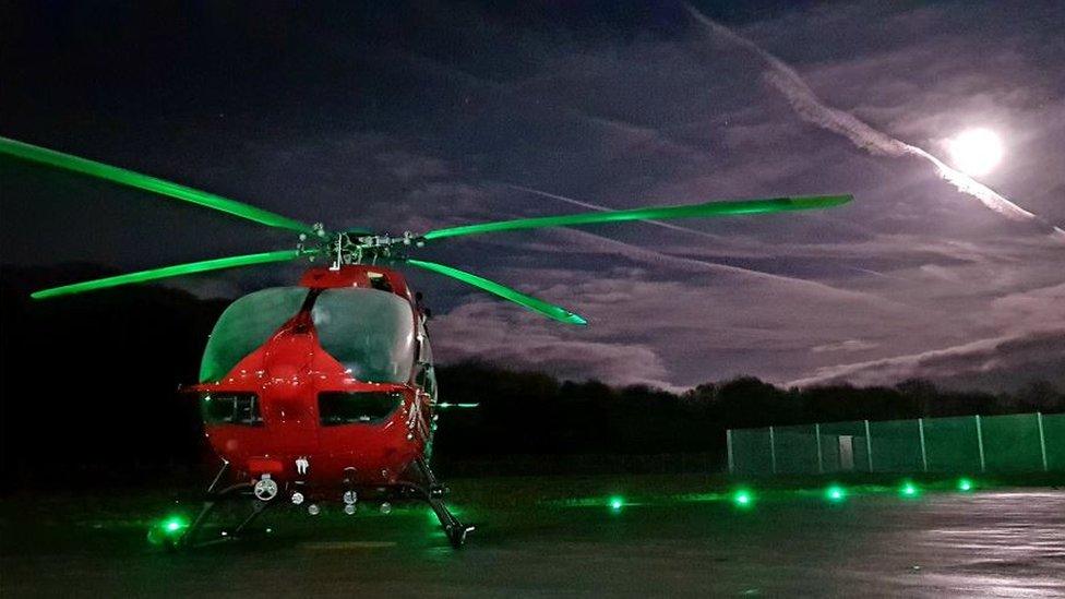 Supermoon and the Wales Air Ambulance in Dafen, Carmarthenhire