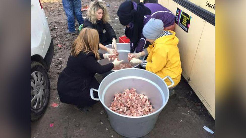 Volunteers making biriyani in Dunkirk, France