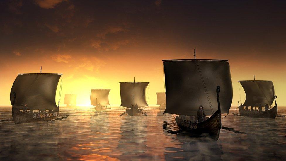 Viking Ships sailing.