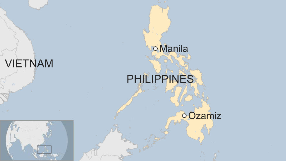 Map shows the location of the city of Ozamiz on the Philippine island of Mindanao