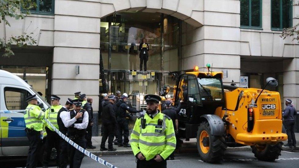 Police outside the Department for Transport