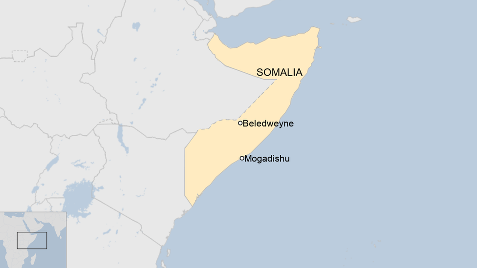 A map of of Somalia showing Beledweyne.