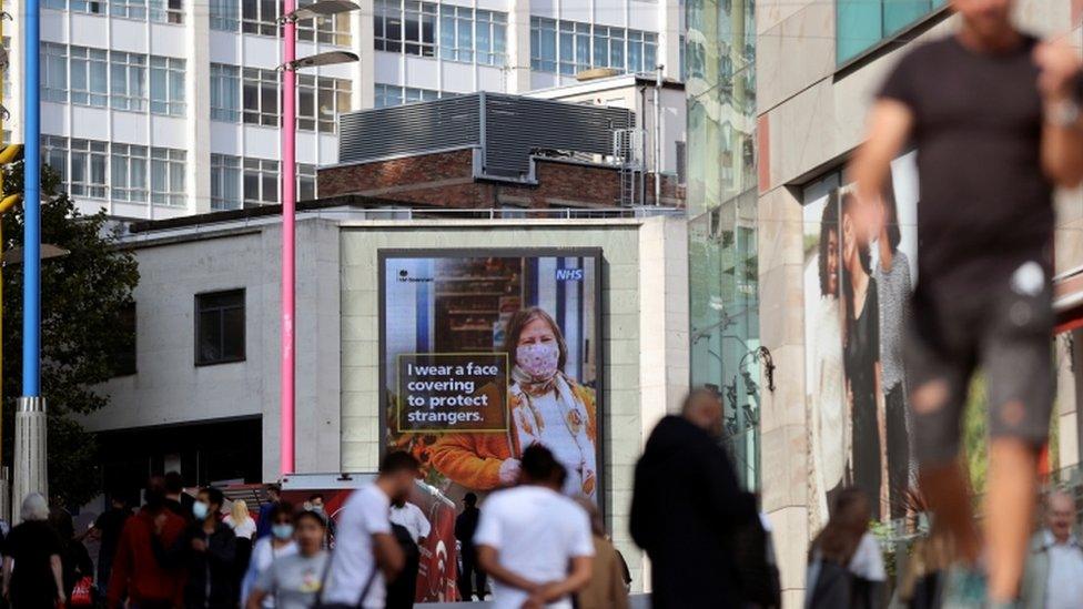 A sign encouraging people to wear face masks in Birmingham