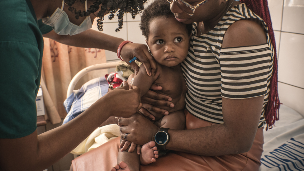 A child being vaccinated