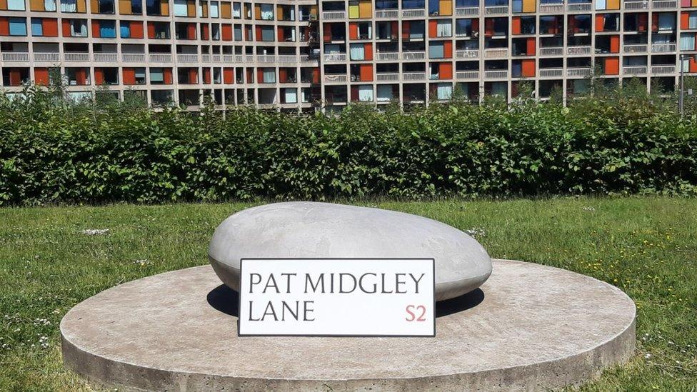 Sign honouring Pat Midgley