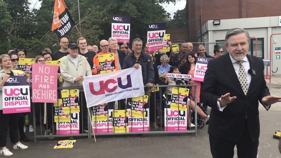 Barry Gardiner with protesting teachers