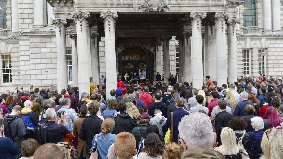 People attend City Hall vigil to Lyra McKee