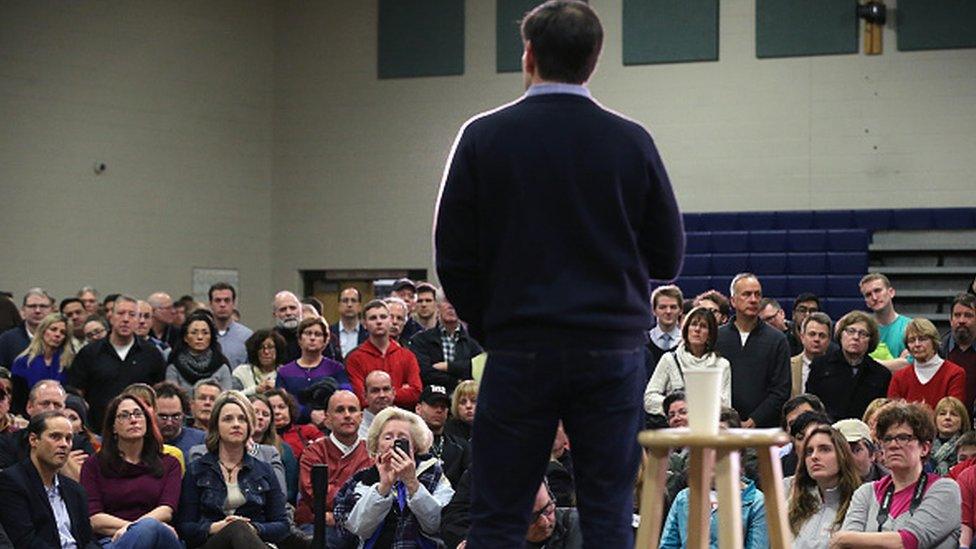 Marco Rubio addresses an audience in Derry, New Hampshire