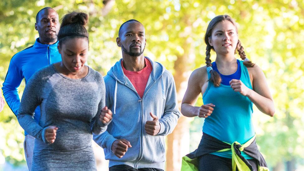 Group running in a park