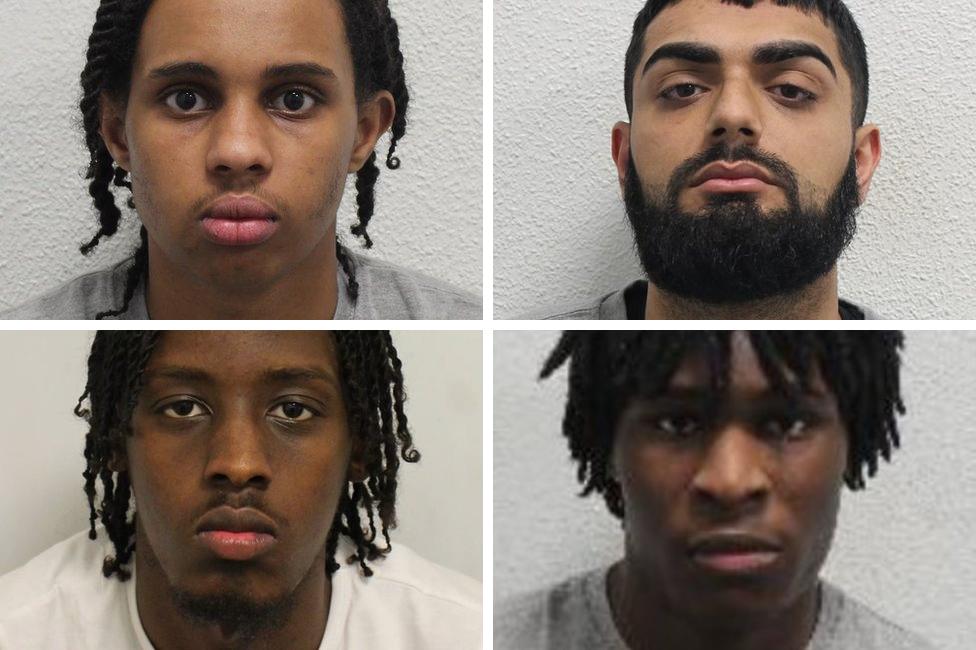 (Clockwise from top left) Mug shots of Ayaanle Ali Adan, Zain Mirza, Chibiuke Ohanweh and Mahad Gouled