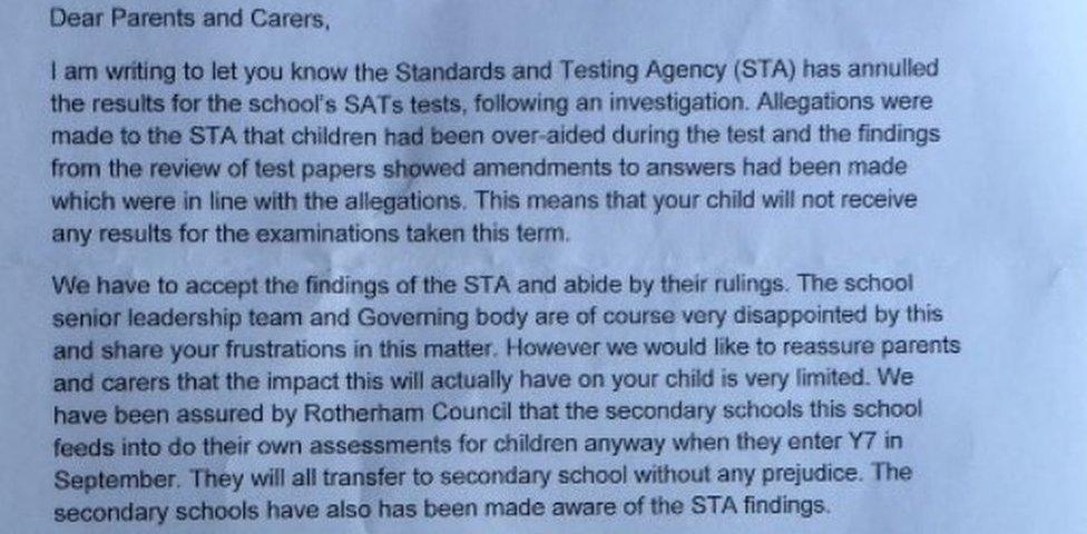 Wentworth Primary Church of England School's letter sent to parents