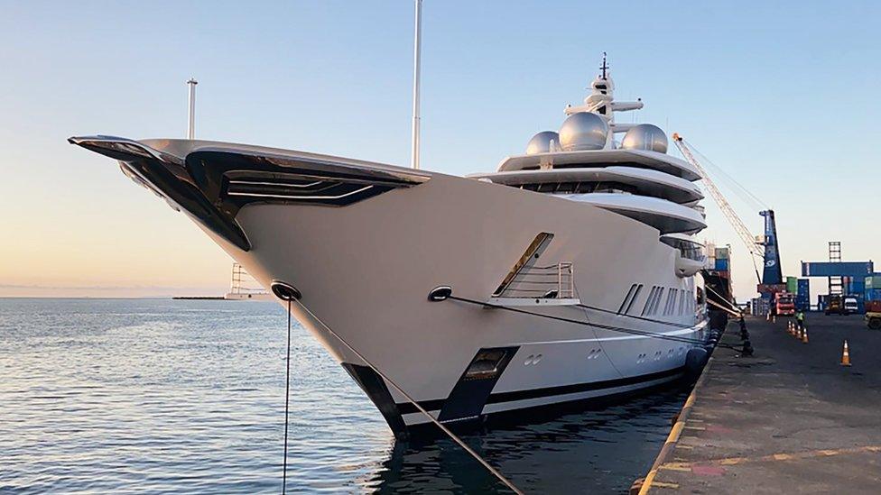 The "Amadea yacht in berth in Lautoka, Fiji