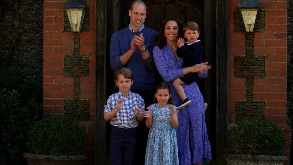 The Cambridge family joining in clap for carers