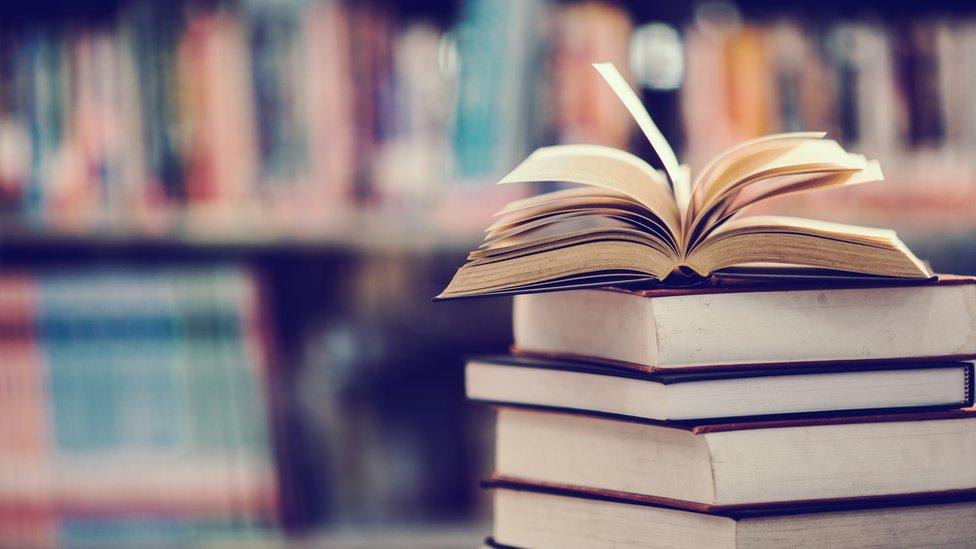 Books on a table.