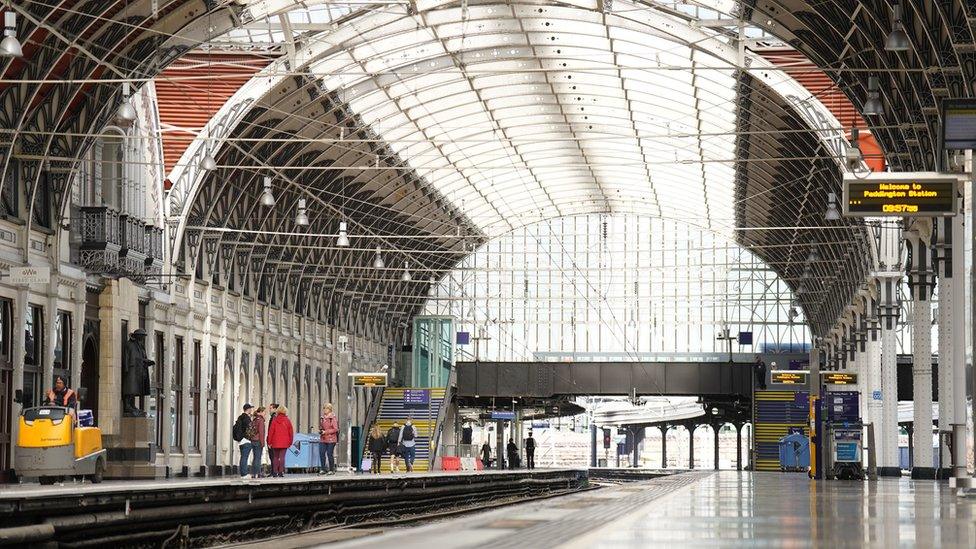 Empty platforms at Paddington train station during strike action on Saturday 1 October