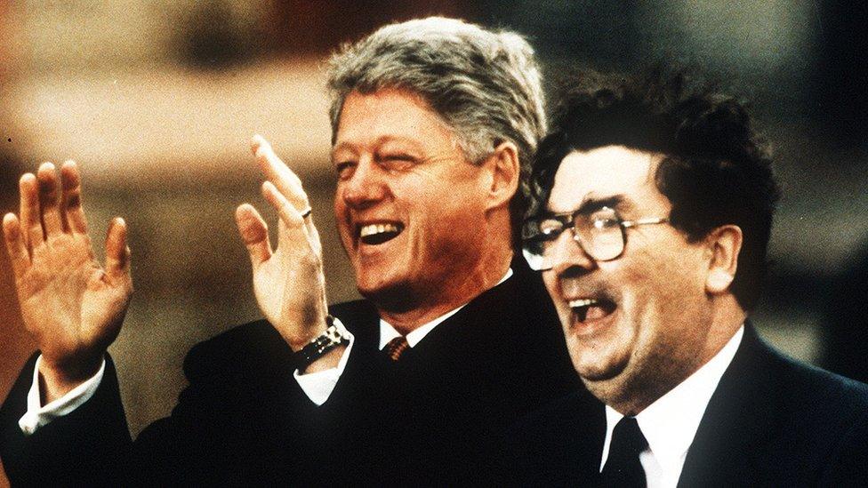 US President Bill Clinton pictured with then SDLP leader John Hume during a visit to Northern Ireland in 1995