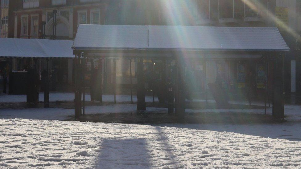 Walsall market covered in snow