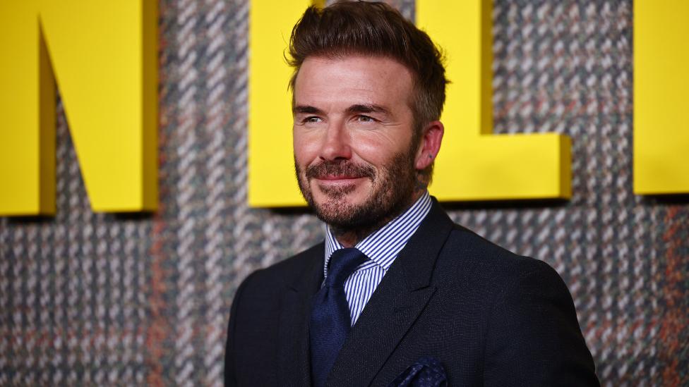 Former British footballer David Beckham arrives for the premiere of the new Netflix series 'The Gentlemen' at the Theatre Royal Drury Lane, in London, Britain, 05 March 2024