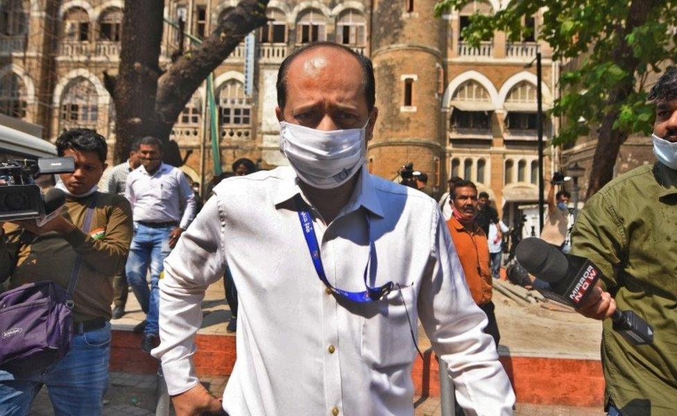 Sachin Vaze, a senior police officer, is seen outside Police Commissioner"s office in Mumbai, India, March 10, 2021.