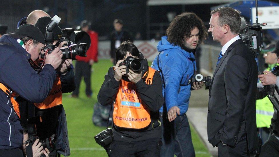 His first match in charge saw Northern Ireland lose 3-0 to Norway in a friendly played at Windsor Park, Belfast, in February 2012