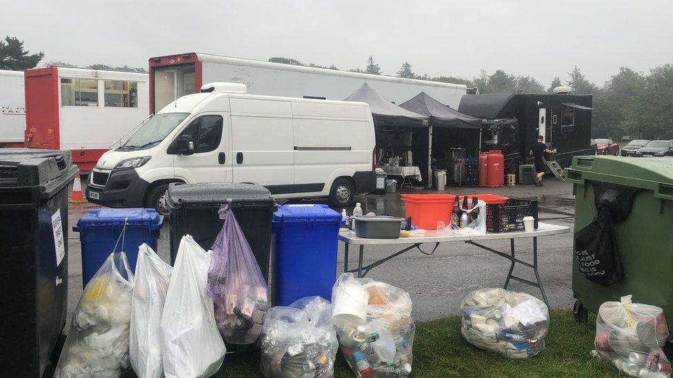 Photo of bags of waste left at the end of a film shoot