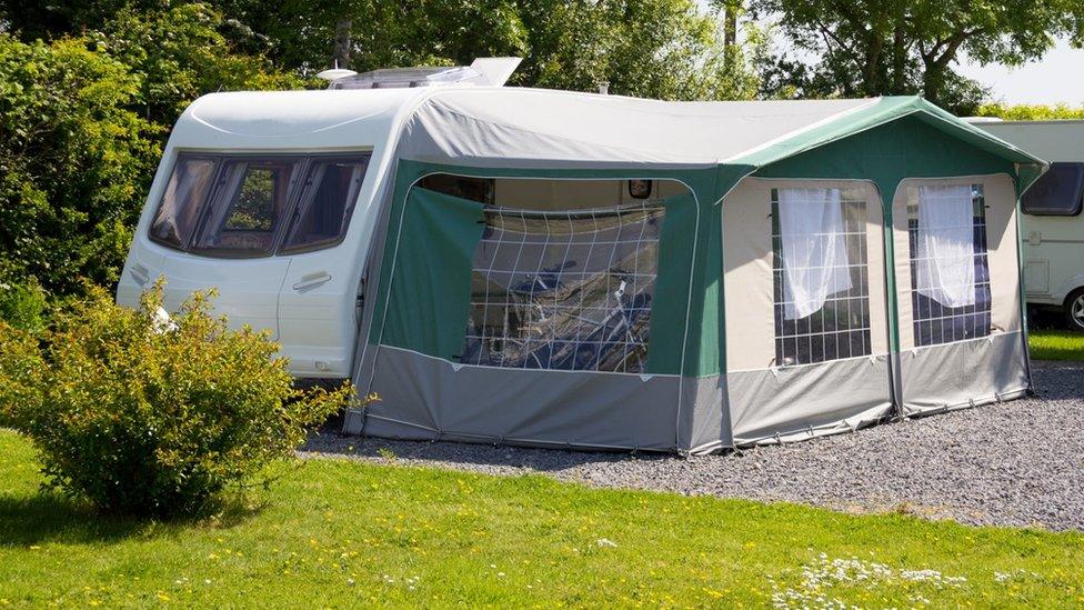 Caravan with awning