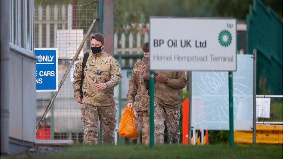 Army personnel at BP depot