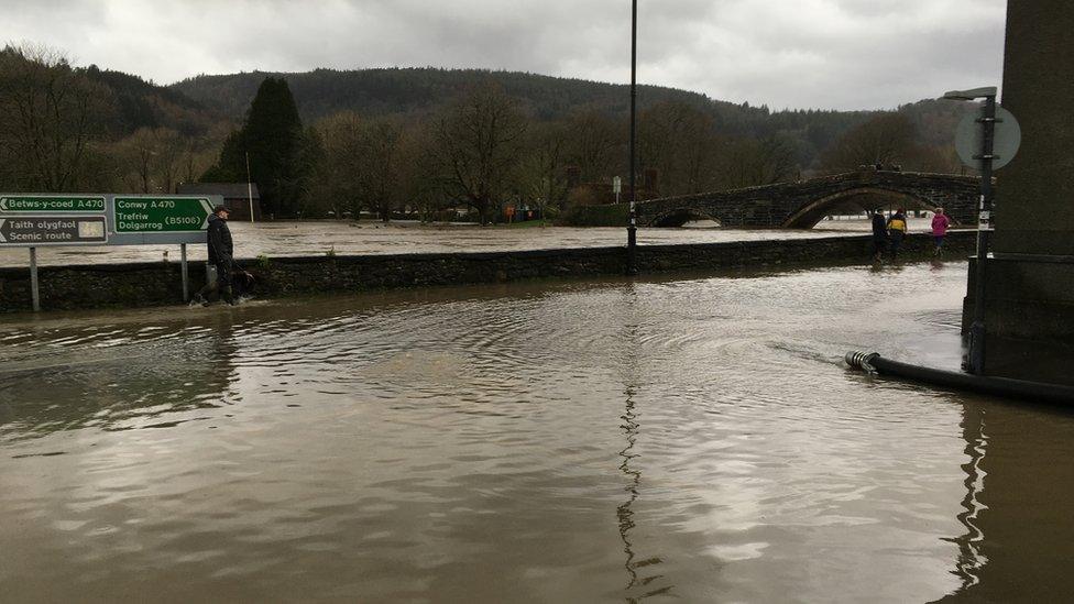 The flooded A470 in Conwy