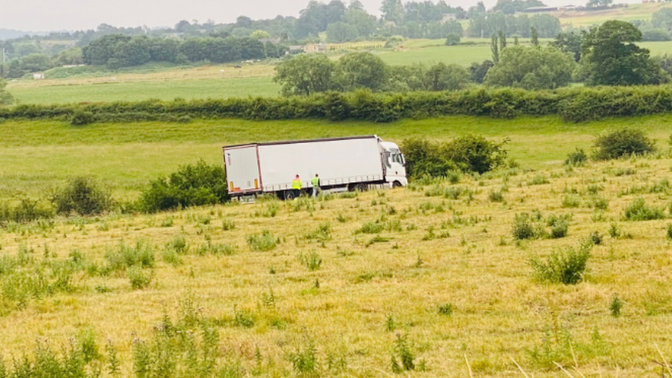 A lorry in a field