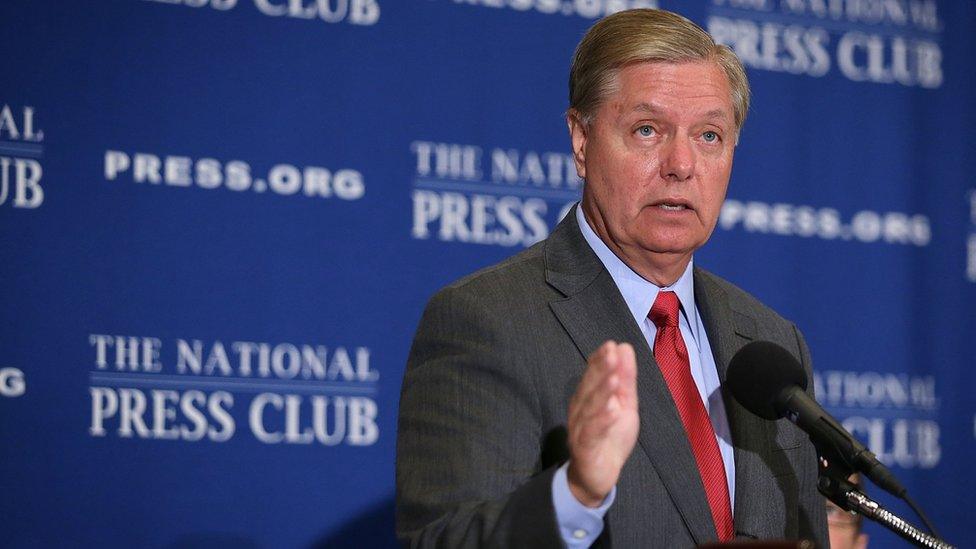 Senator Lindsey Graham makes remarks about the Iran deal at the National Press Club