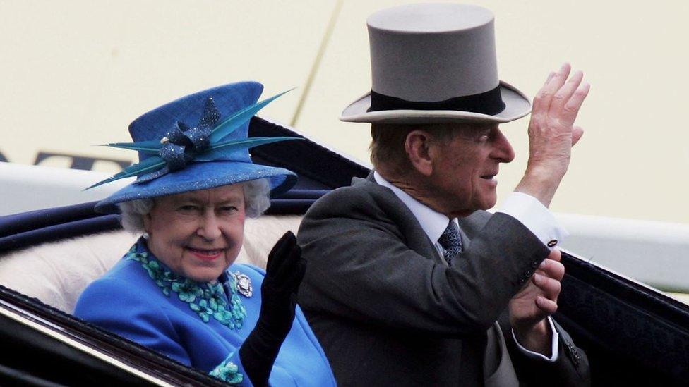 Queen Elizabeth II and Prince Philip The Duke of Edinburgh arrives in the Royal Carriage on the fourth day of Royal Ascot 2005 at York Racecourse on June 17, 2005