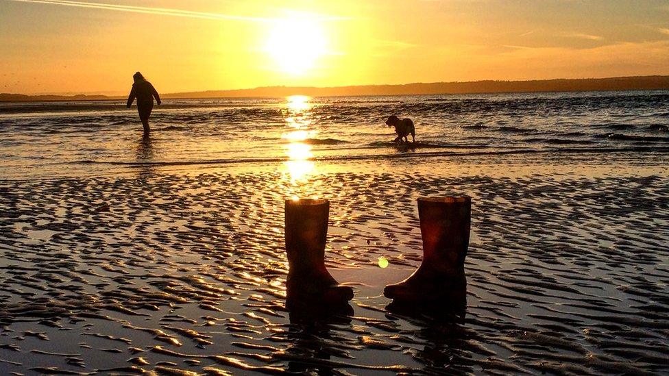 Wellies on Penmaenmawr Beach