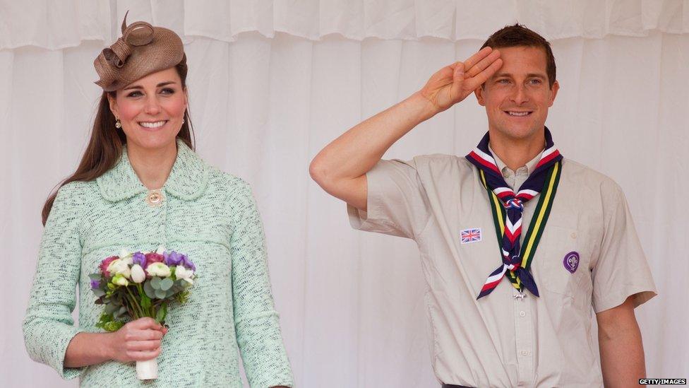 Chief scout Bear Grylls with Catherine, Princess of Cambridge