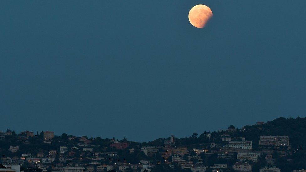 A partial lunar eclipse as seen from in Nice southern France