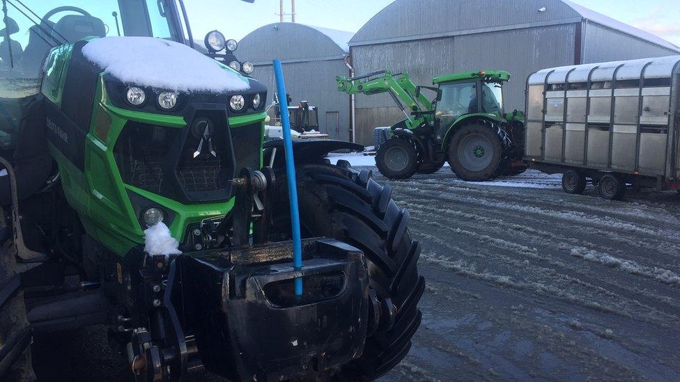 Tractors in a farmyard