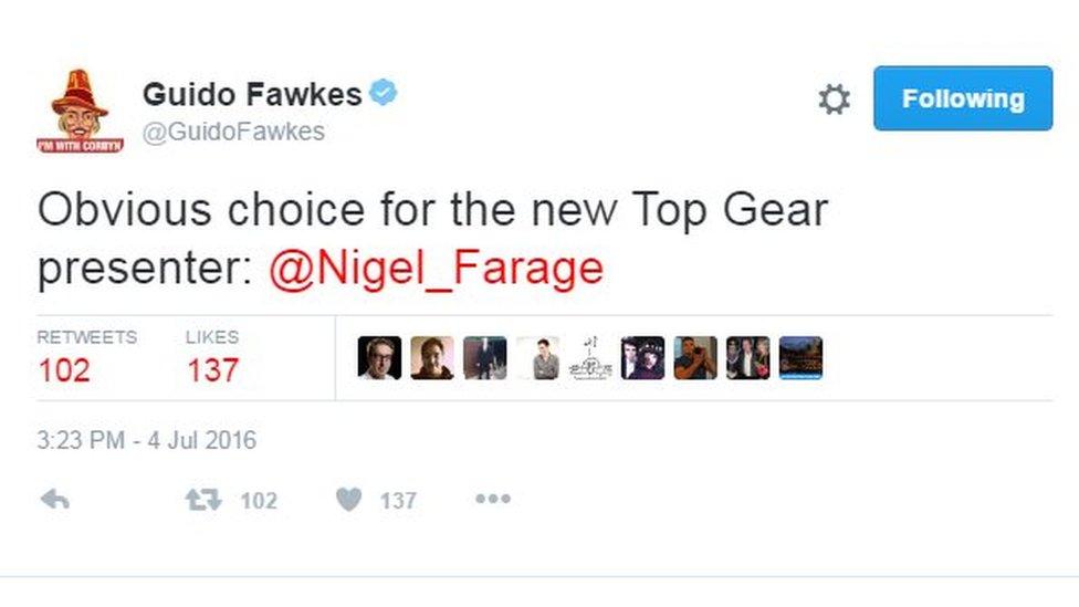 Obvious choice for the new Top Gear presenter: @Nigel_Farage