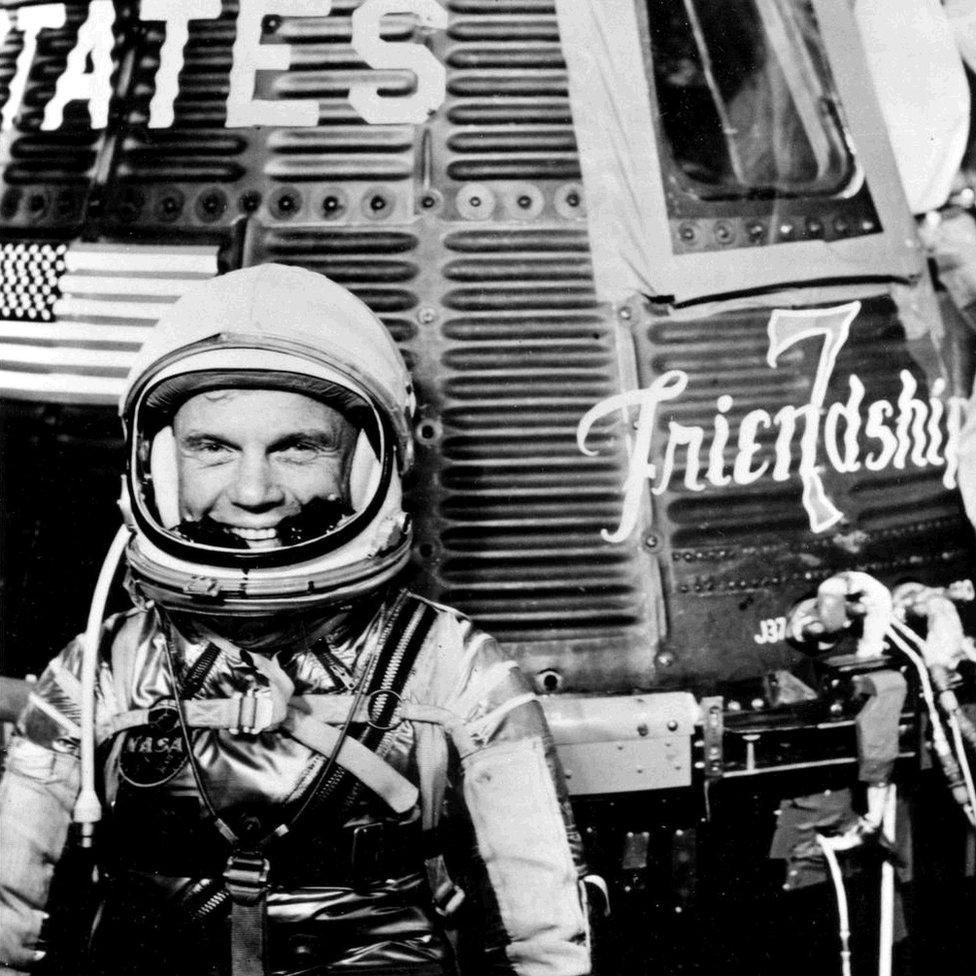 John Glenn with the spacecraft Friendship 7