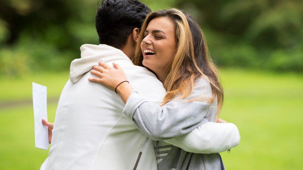 Vicky Baker and Abu Latif celebrate their A/S Level results at Ffynone House School in Swansea