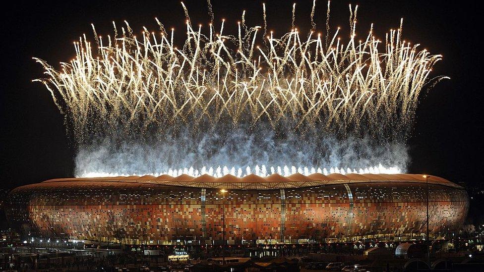 Fireworks at opening ceremony of World Cup 2010