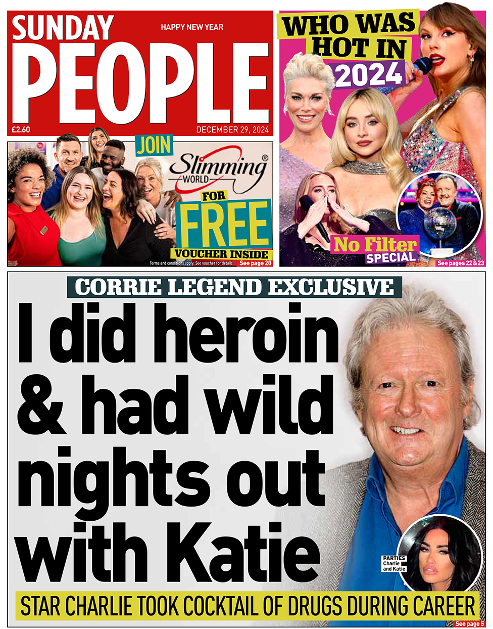 "I did heroin & had wild nights out with Katie" headlines the Sunday People 