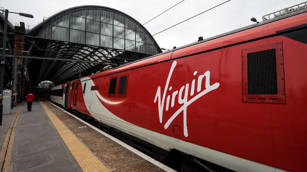 Image of a Virgin east coast train at London'd Kings Cross train station