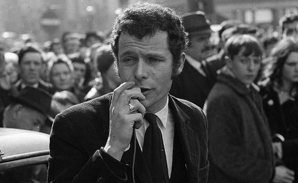 Eamonn McCann, speaking at an event in the Bogside area of Derry in April 1969