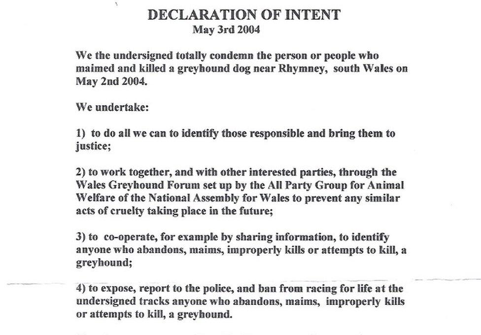 A declaration of intent signed by all racing tracks in Wales at the time