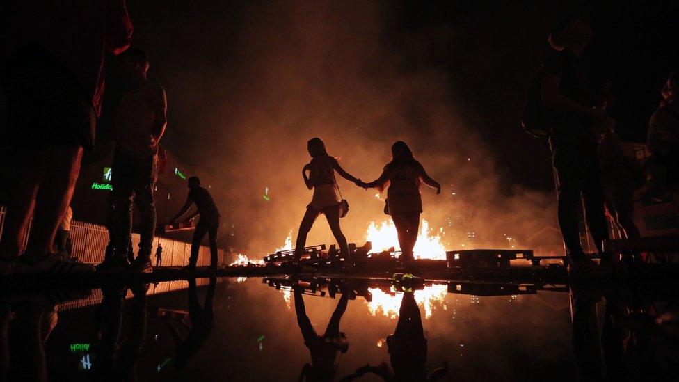 Young people at Sandy Row bonfire