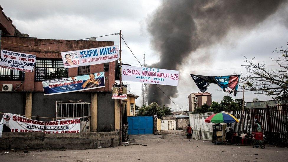 A fire at a electoral commission warehouse in Kinshasa.