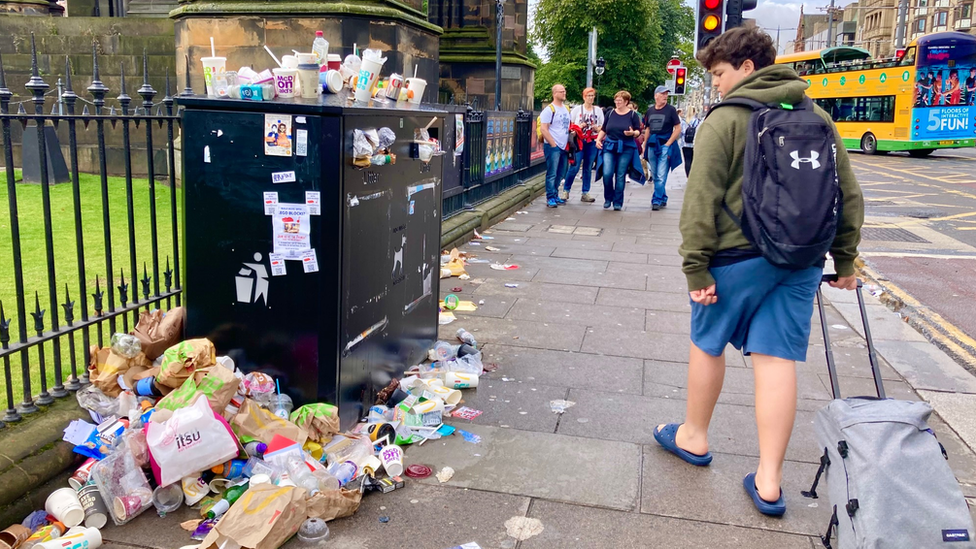 Bins overflow on princes street