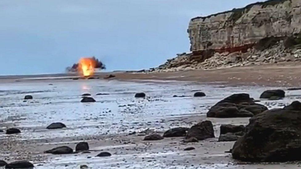 Controlled explosion on Old Hunstanton Beach