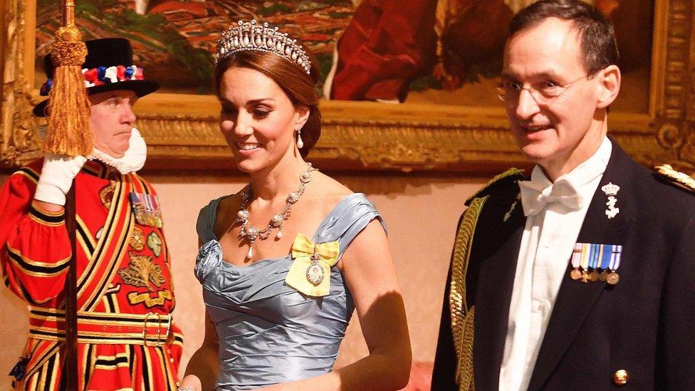 Duchess of Cambridge walks with Dutch representative Rear Admiral Ludger Brummelaar