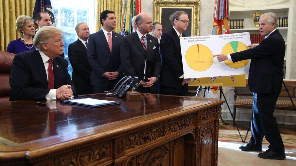 Tang has a personal relationship with Trump's China trade advisor Peter Navarro (far right)